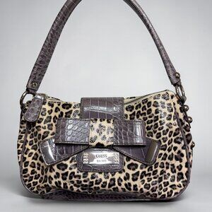 GUESS Leopard Print Shoulder Bag Vintage Y2K Bow Handbag Purse Retro Mob Wife